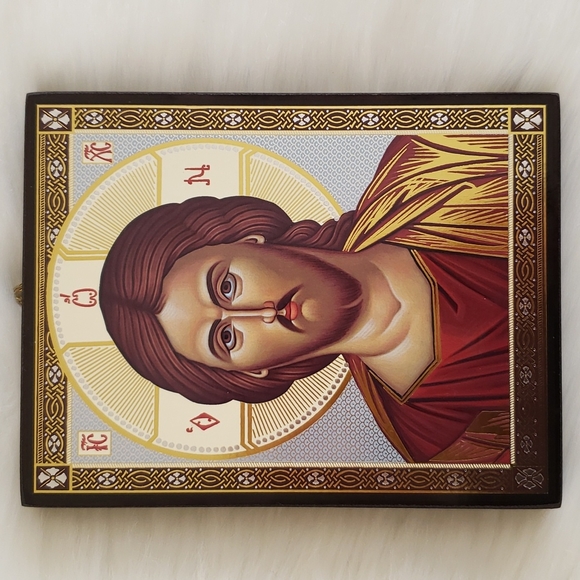 Made in Greece Religious Icon Wood Wall Plague of Jesus - Picture 1 of 16